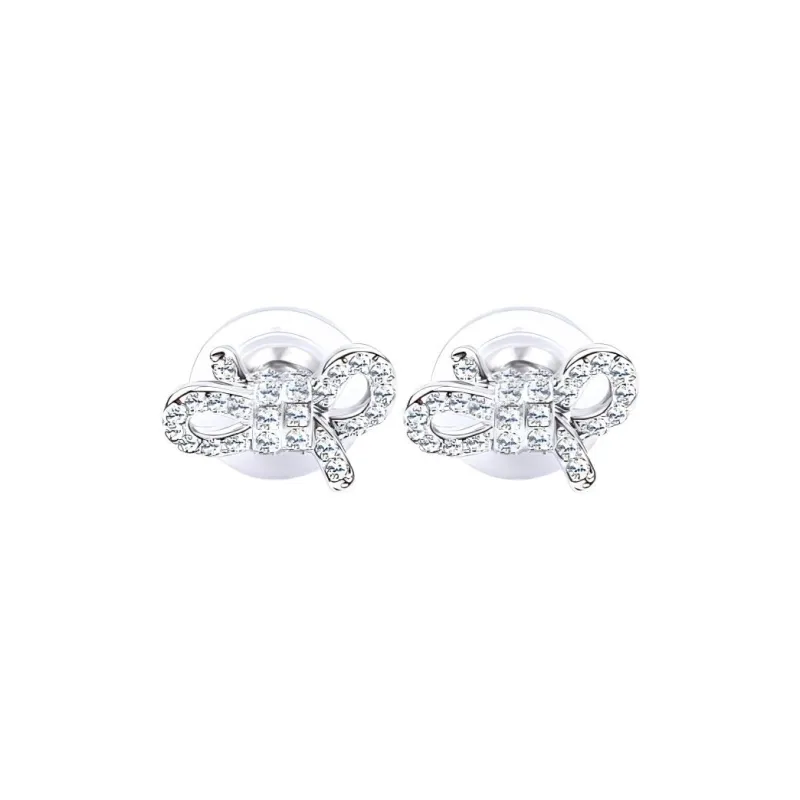 Swarovski Faux Crystal Stone Stud Earrings Women's Silver-1