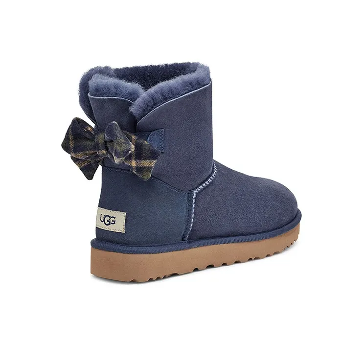 UGG Mini Bailey Bow Plaid Ribbon 'Navy Blue Grey' Women's-3