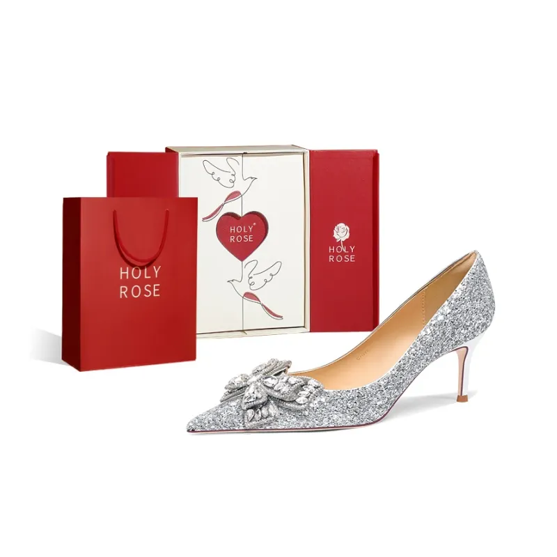 Holy Rose Gift Box Set Slim Heel High Heels Women's Silver-10