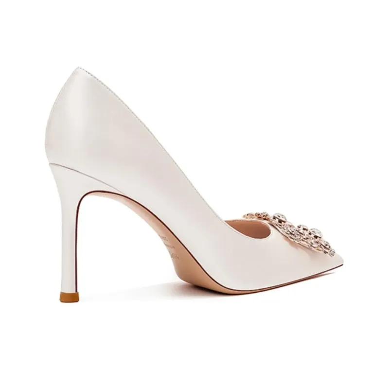 Li Ke Slim Heel High Heels Women's White-3