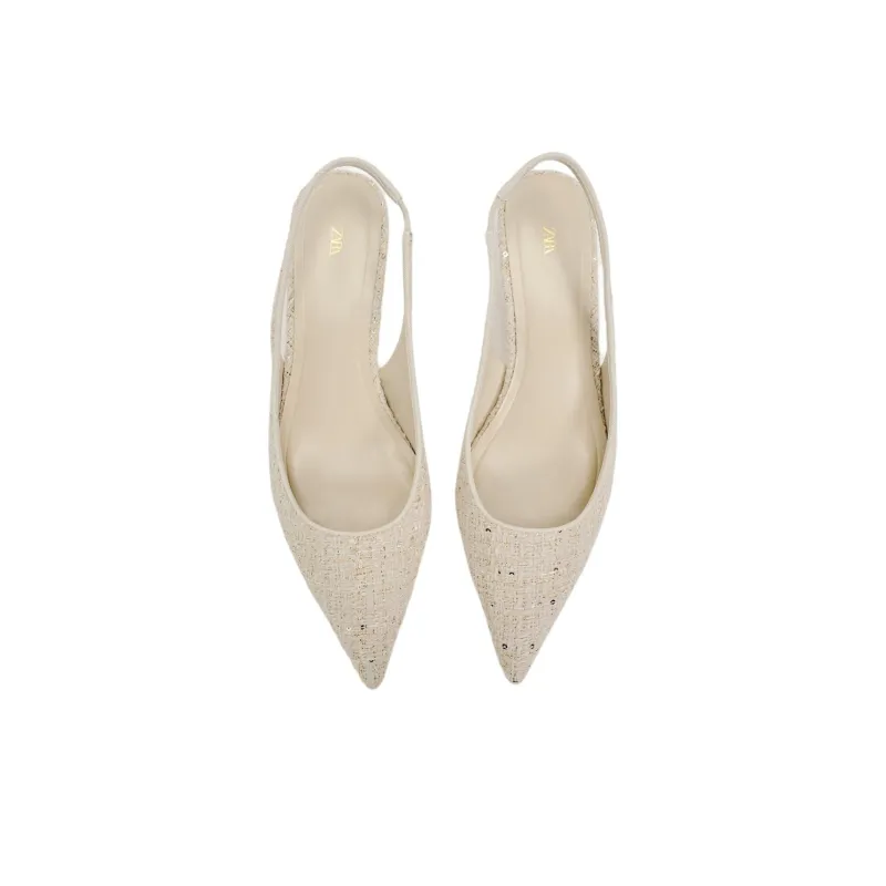 ZARA Slim Heel High Heels Women's Light Beige Yellow-3