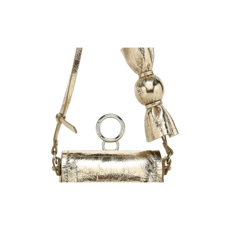 FENDI Baguette Lambskin One Shoulder Handbag Extra Mini Women's Gold-5