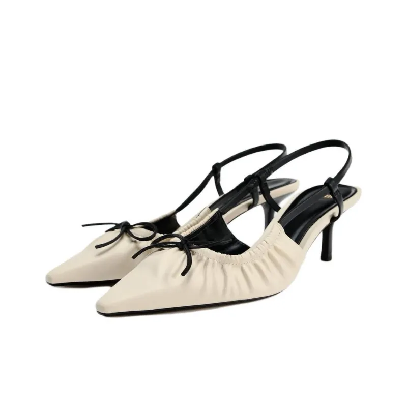 ZARA Slim Heel High Heels 5.5cm Women's Beige-2