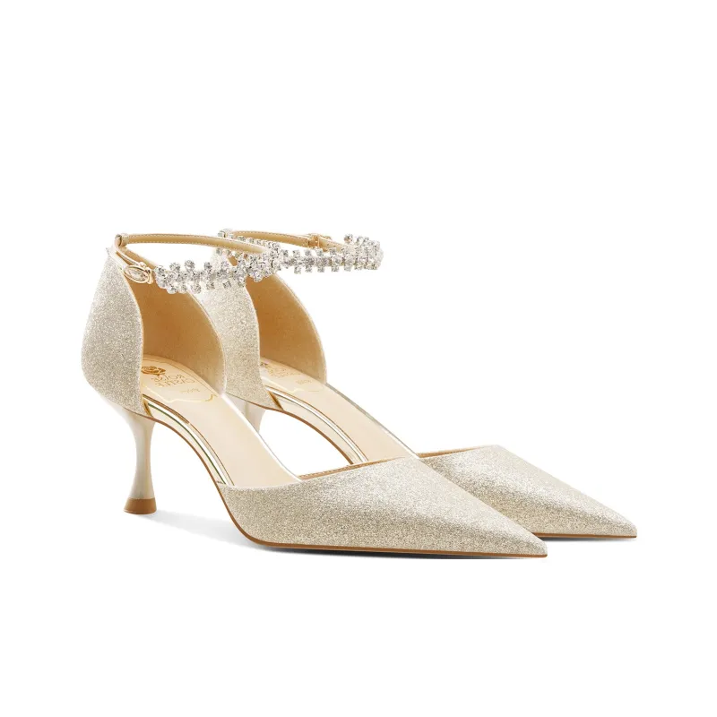 ROSE CASTLE Flared Heel High Heels 6.5cm Women's Light Gold-2