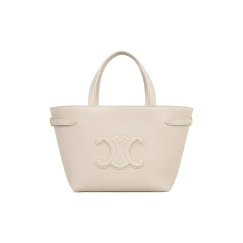 CELINE Cuir TriompheCabas Calfskin Tote Bag Shopping Bag Shoulder Bag Crossbody Bag Handbag square Women's Light Beige