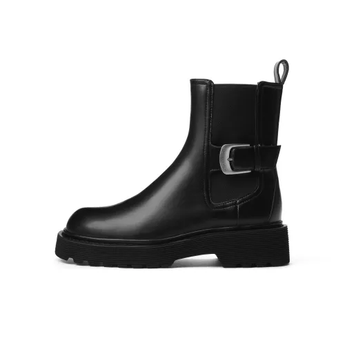 CHARLES&KEITH Small CK Ankle Boots 4.3cm Women's Black/Dark Brown Dark Brown/Chalk White