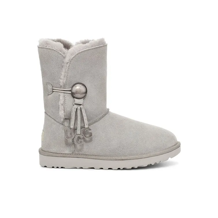 UGG Bailey Button UGG Charm Metallic Alphabet Version Fleece Lined 'Light Grey' Women's-1