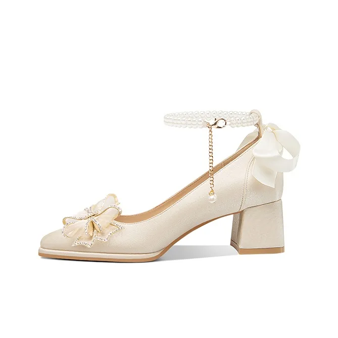 LOLY Chunky Heel High Heels 5cm Women's Ecru-1