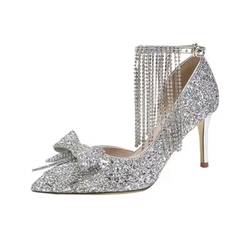Take The Qin Slim Heel High Heels Women's Silver-0
