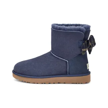UGG Mini Bailey Bow Plaid Ribbon 'Navy Blue Grey' Women's