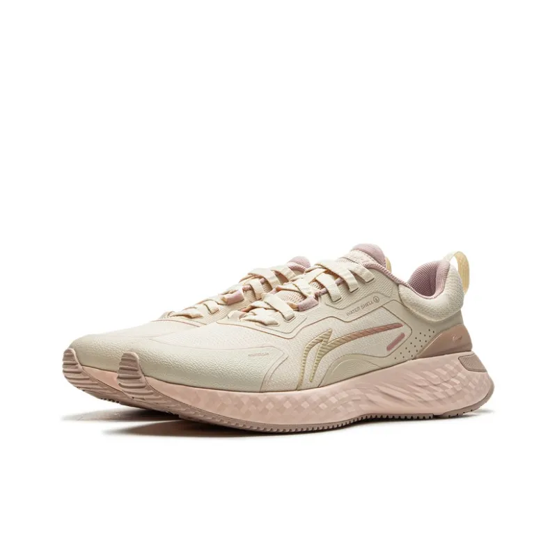 LiNing Cloud Shield Cushioning Anti Slip And Wear Resistant Low Top Casual Running Shoes Women's Beige Pink-2