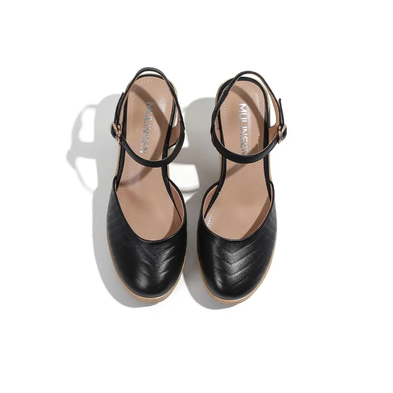 Mulinsen Wedge Heel High Heels 8.5cm Women's Black-2