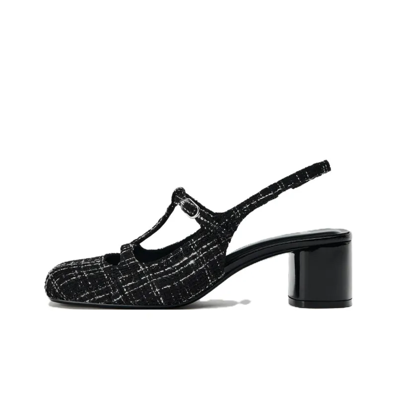 ZARA Chunky Heel High Heels 5cm Women's Black-0