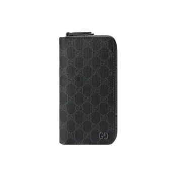 GUCCI Canvas Wallet Small Size Unisex Gray & Black