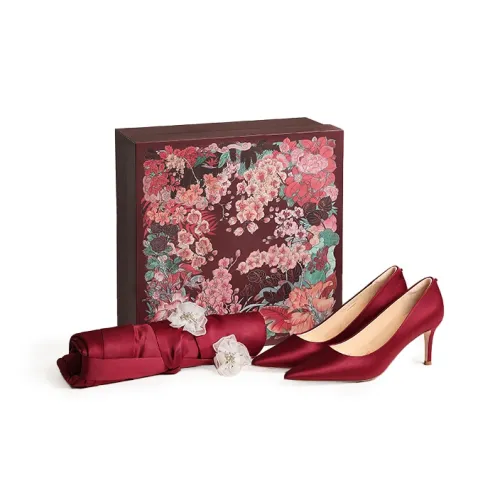 7or9 Red Velvet Cake Wedding Shoes Box Slim Heel Wedding High Heels 7cm Women's Red