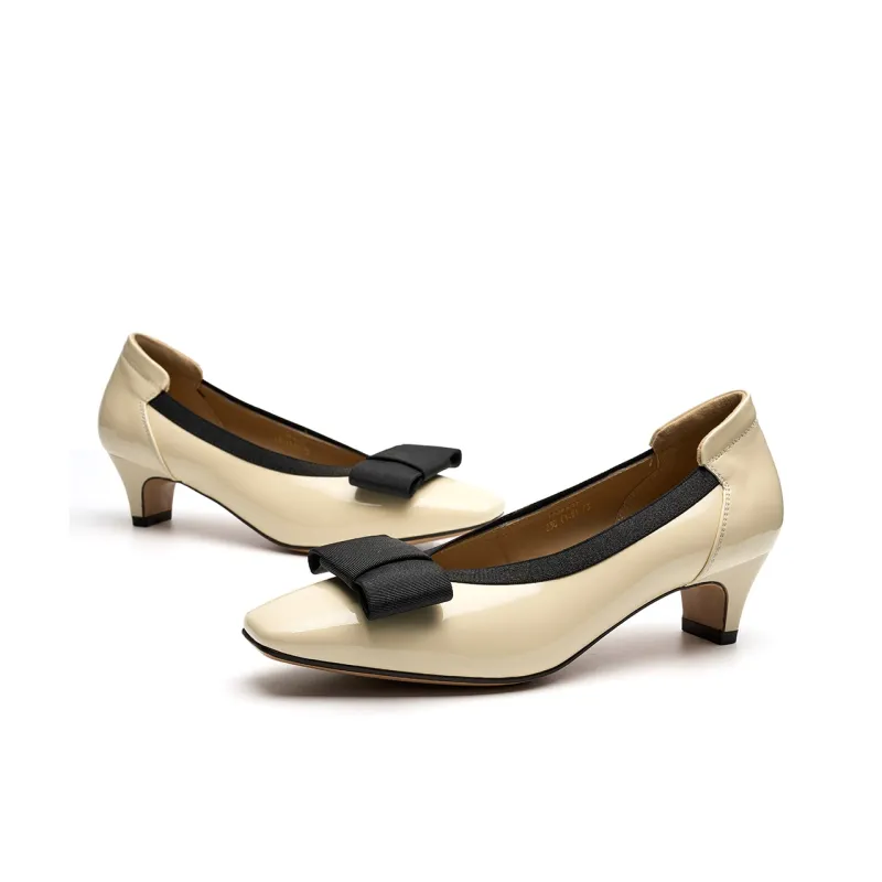 EBLAN Chunky Heel High Heels Women's Beige-2
