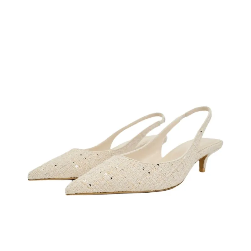 ZARA Slim Heel High Heels Women's Light Beige Yellow-2