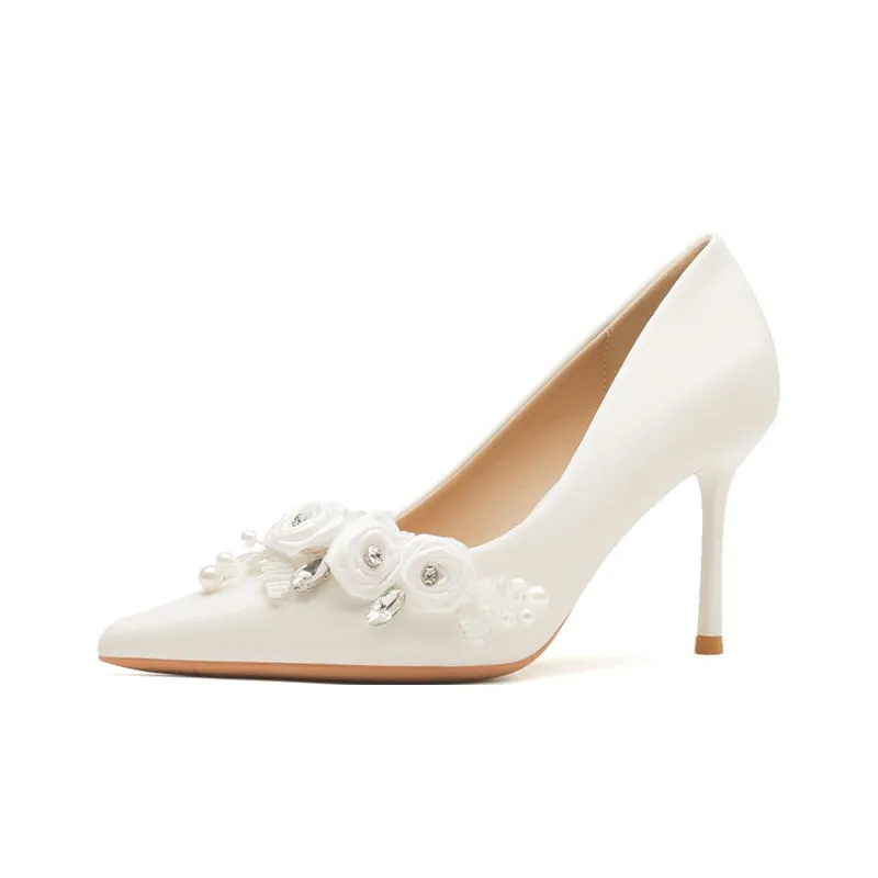Ainer cat Slim Heel High Heels 8cm Women's White-1