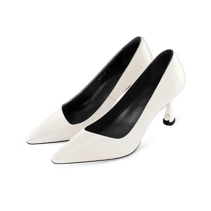 7or9 Luminous Black With Logo Slim Heel Air Cotton High Heels 7cm Women's Ecru-1