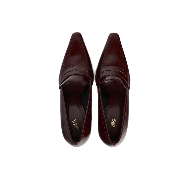 ZARA Slim Heel High Heels 9.5cm Women's Burgundy-2
