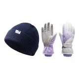 Knitted Hat (Blue)+Ski Glove (Purple White)