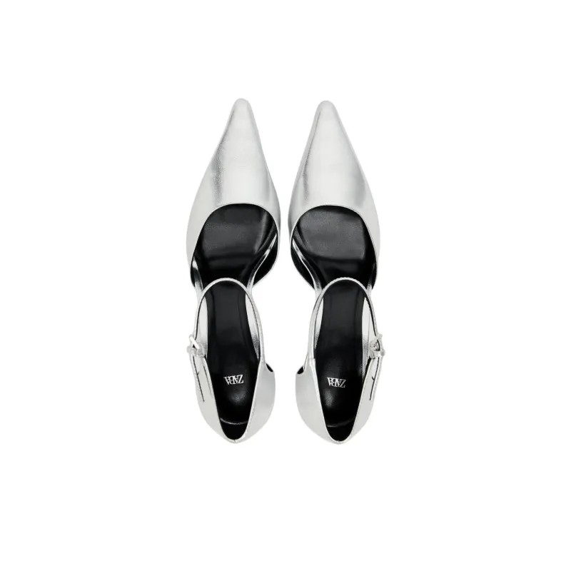 ZARA Slim Heel High Heels 7cm Women's Silver-4