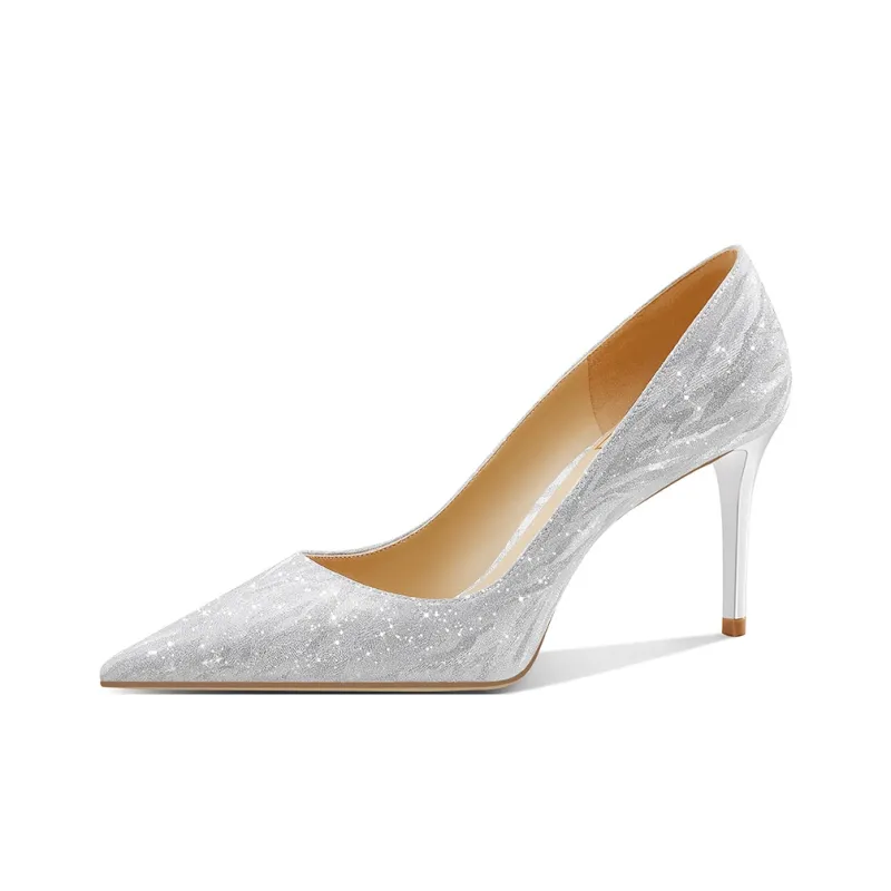 ROSE CASTLE Slim Heel High Heels 6.5cm Women's Gold Silver-5