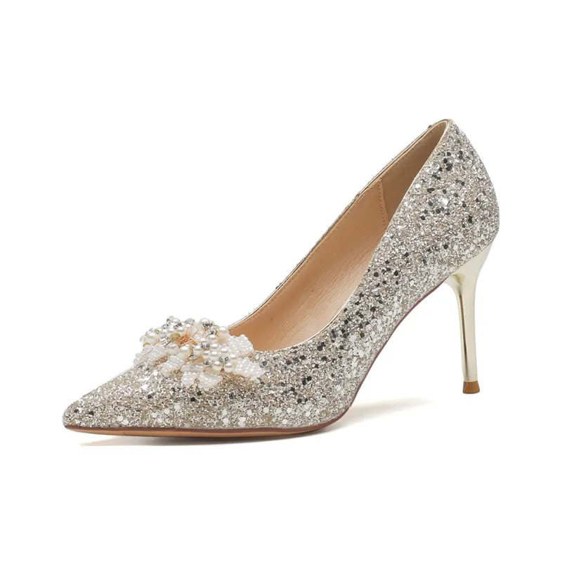 HKCP High Heels Women's Silver, Champagne-5