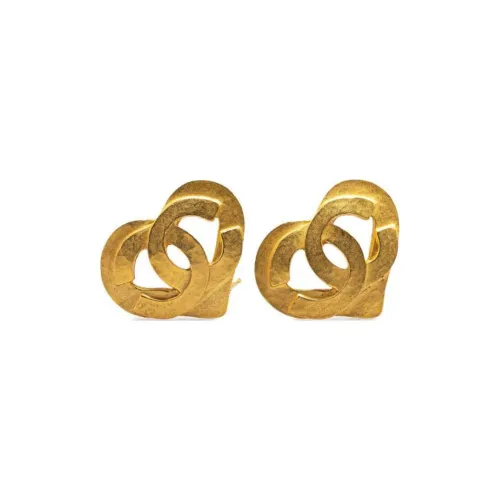 CHANEL 1995 Plated Cc Heart Clip On Costume Earrings