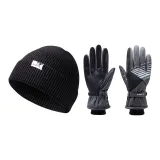 Knitted Hat (Black)+Ski Glove (Black Gray)