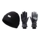 Knitted Hat (Black)+Ski Glove (Black Gray)