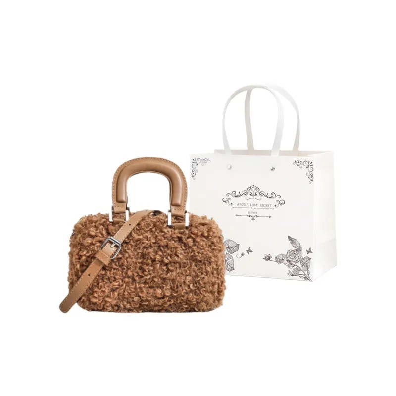 NX DOUGHNUT Plush One Shoulder Handbags Women's Khaki/Pink/Brown-4