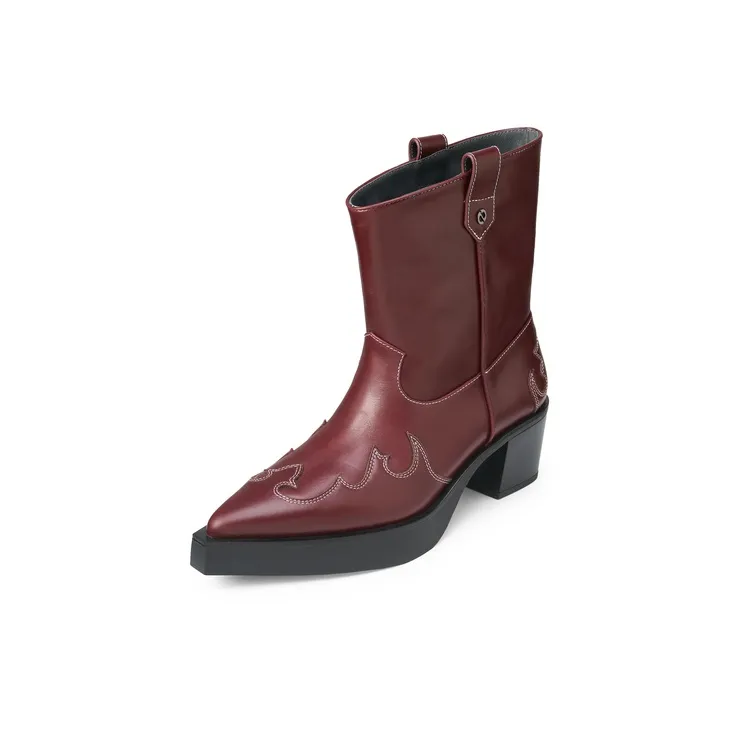 Lost In Echo Pointed Toe Black Platform High Heel Western Cowboy Boot Ankle Boots-7