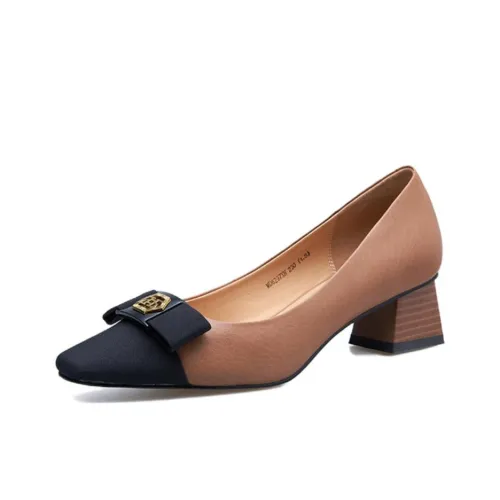 MARINO FABIANI Chunky Heel High Heels 4cm Women's Apricot Black