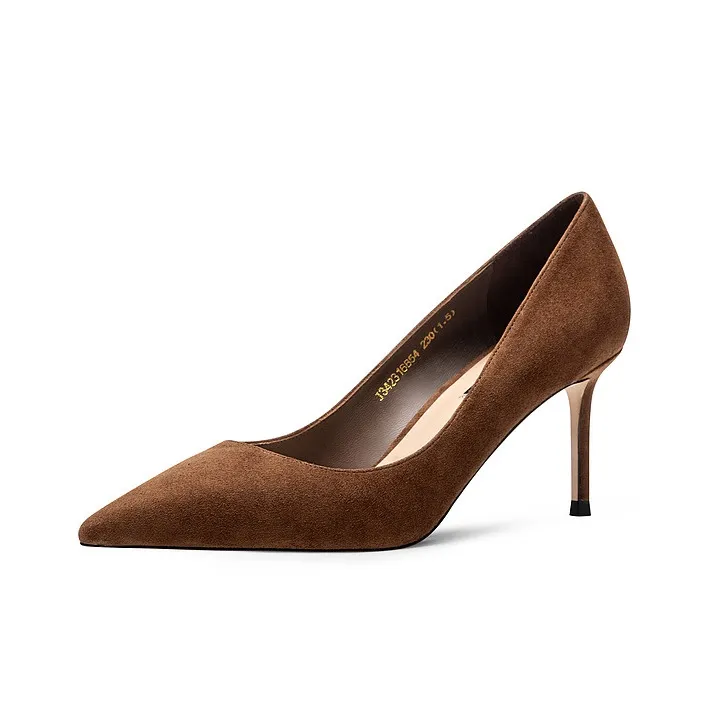 JOOC Slim Heel High Heels Women's Brown-0