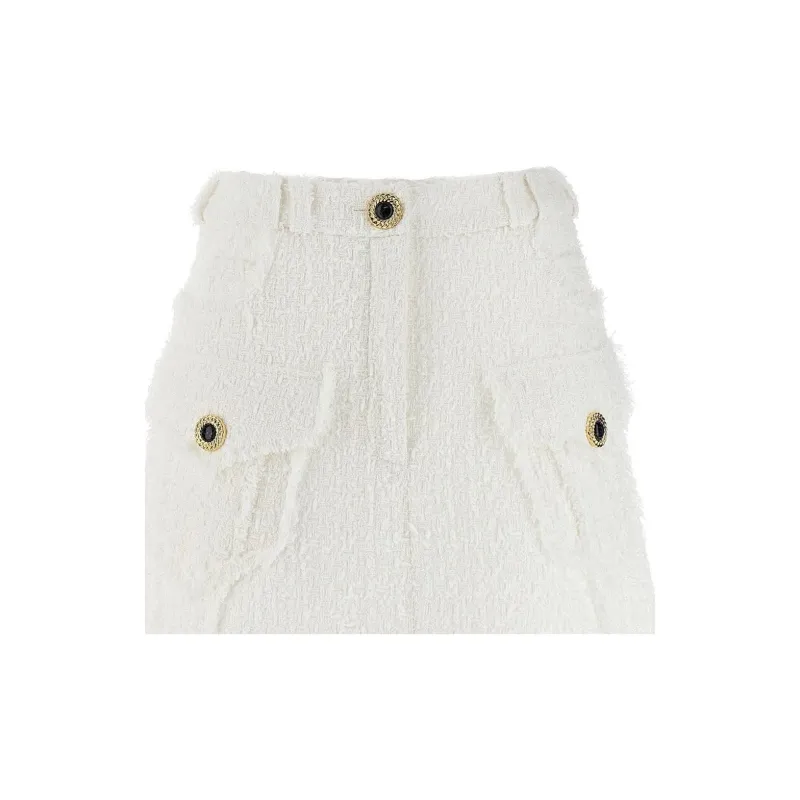 BALMAIN A Line Tweed Skirt-4