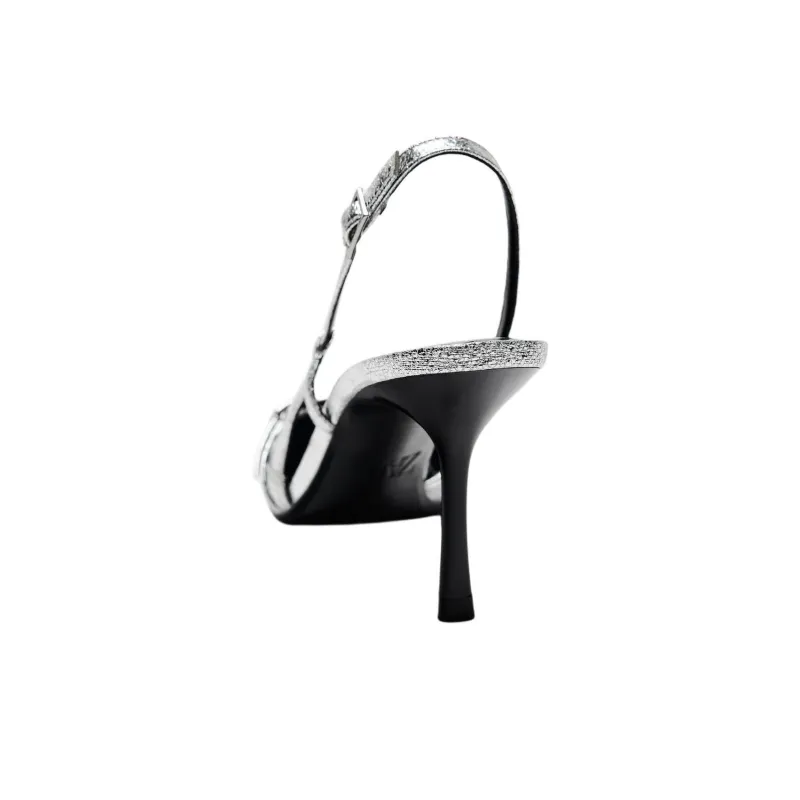 ZARA Slim Heel High Heels 8cm Women's Silver-4