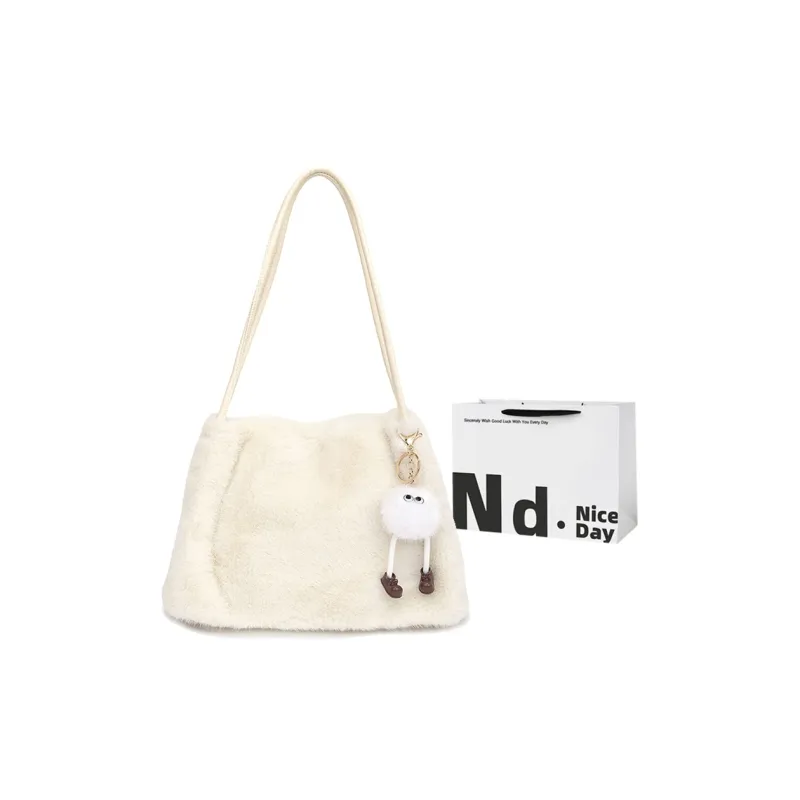 SWIMADE Fuzzy Material Shoulder Bag Regular Women's Light Pink/Fuchsia/Coffee/Black Khaki/Ecru-28