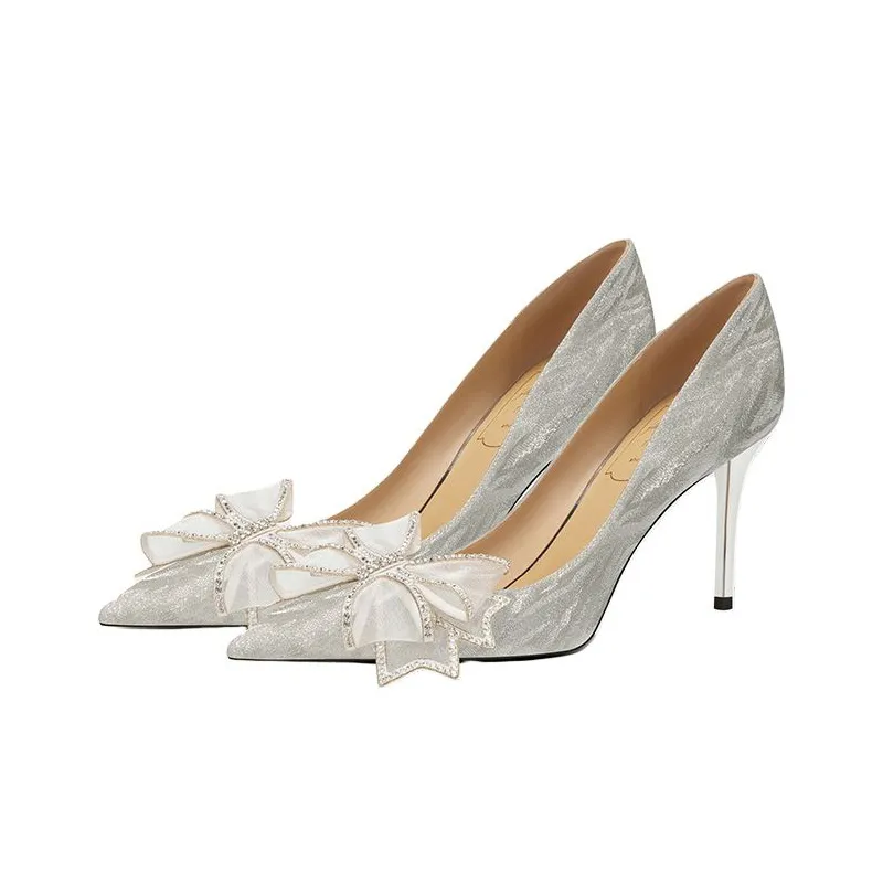 Zubumei Slim Heel High Heels 8cm Women's Silver-1