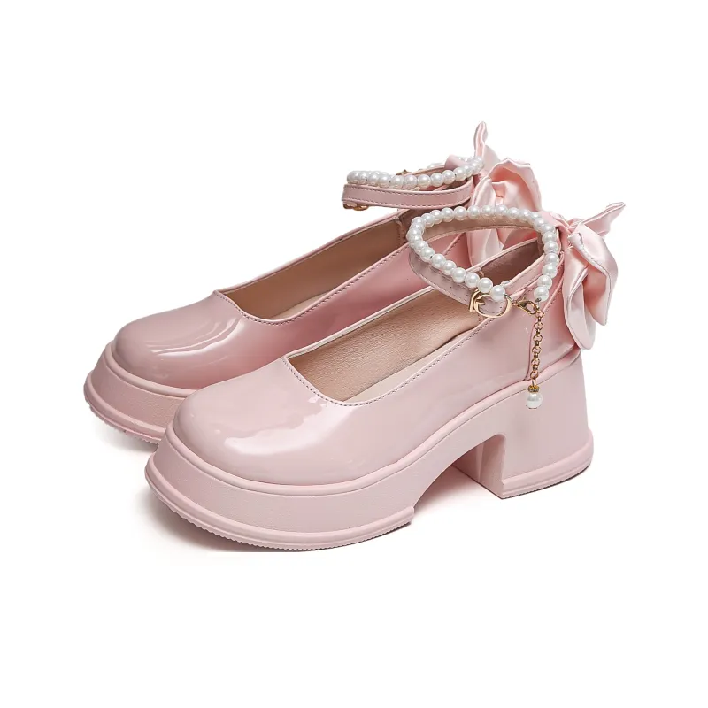 TUOPIN Chunky Heel High Heels 6.5cm Women's Beige-27