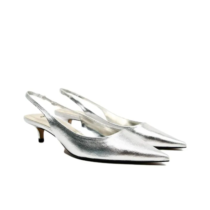 ZARA Slim Heel High Heels Women's Silver-3