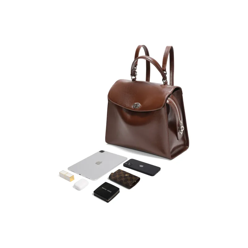BELLE Synthetic Leather Backpack On The Shoulder Tubas Women's Black/Coffee-12
