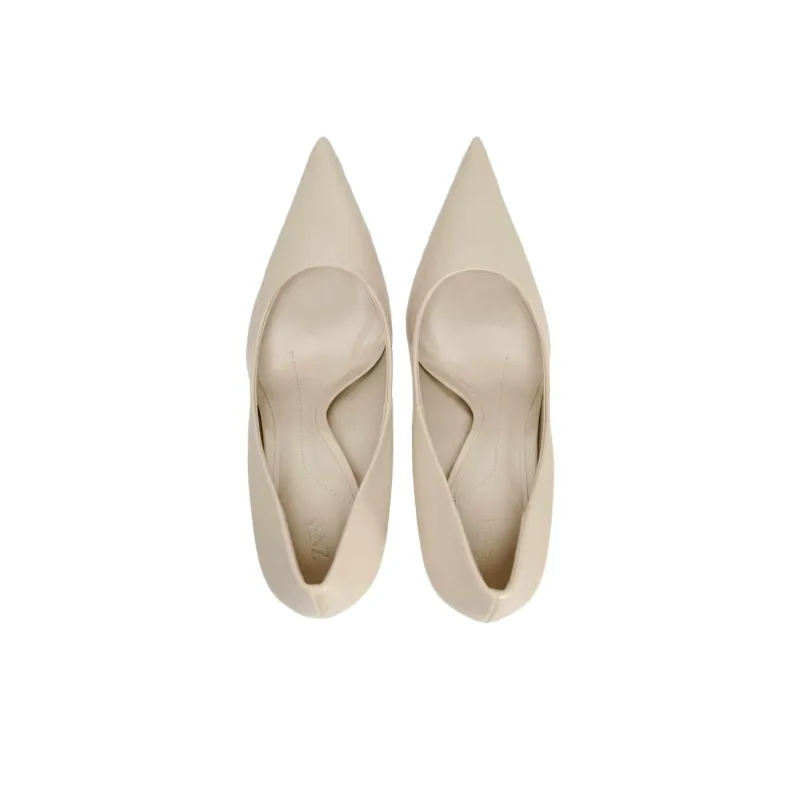 ZARA Slim Heel High Heels 9.5cm Women's Light Beige Yellow-3