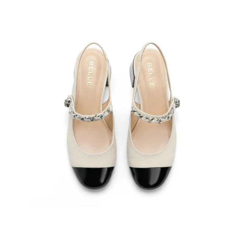 BELLE Block Heel High Heels 4.5cm Women's Ecru Apricot-6