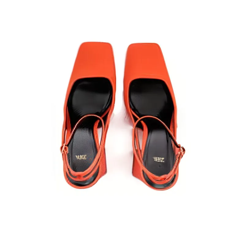 ZARA Chunky Heel High Heels 9.5cm Women's Orange-3
