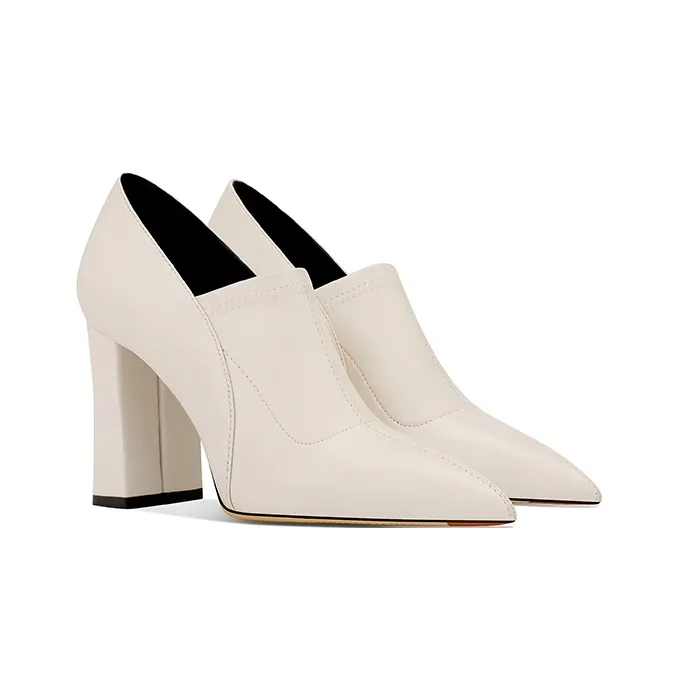 ;HMZ Chunky Heel High Heels Women's White-4
