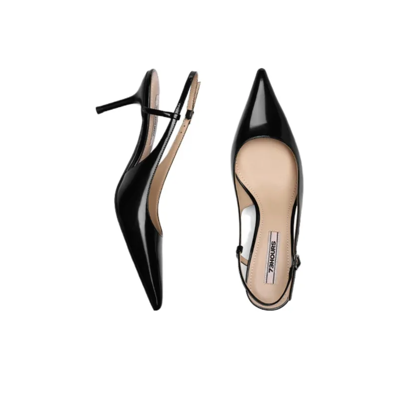 73Hours 45-Degree Elegant Slim Heel High Heels 8cm Women's Black/Gray/Apricot-3