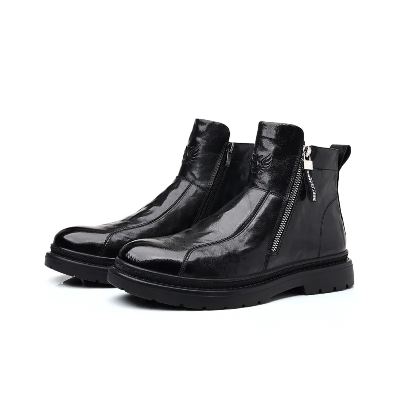 Beidouniao Ankle Boots Men Black-5