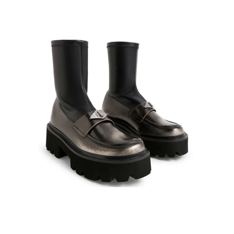 CHARLES&KEITH Small Ck Ankle Boots 5.1cm Women's Black/Chalk White/BLACK TEXTURED Black Textured-9