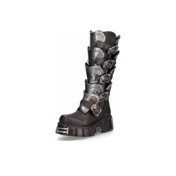 NEW ROCK Knee-high Boots 6cm Unisex Silver Black